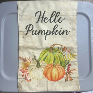 Garden flag Hello Pumpkin words with pumpkins on front and back